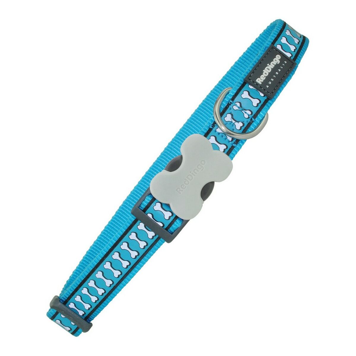 Dog collar Red Dingo Reflective Bones Turquoise (1,2 x 20-32 cm) - Hilman kauppa