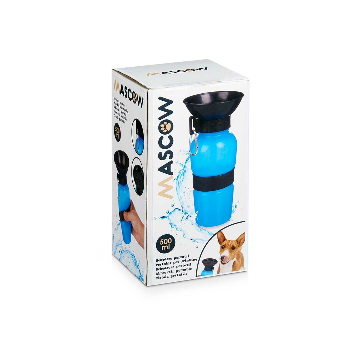 Dog Water Bottle-Dispenser Blue Black Metal Plastic 500 ml - Hilman kauppa