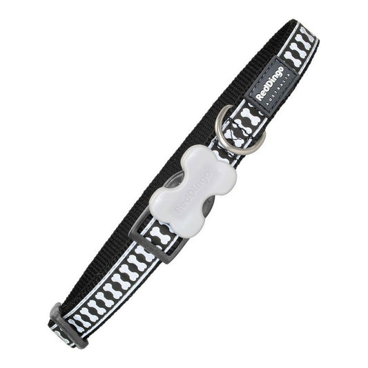 Dog collar Red Dingo Bone Reflective Black (2,5 x 41-63 cm) - Hilman kauppa