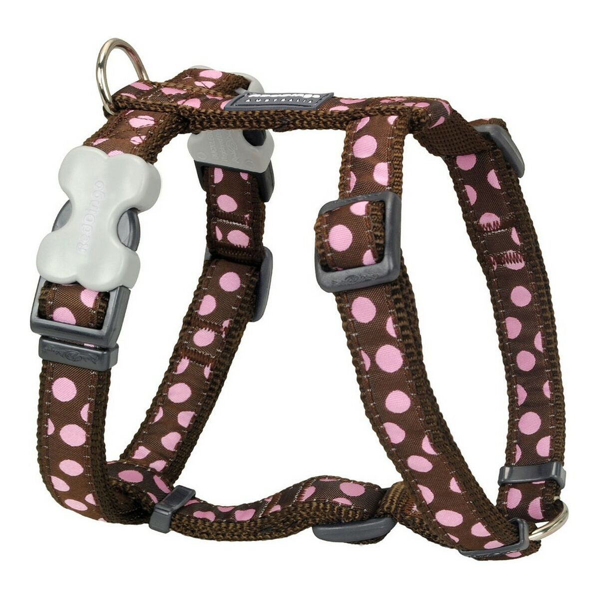 Dog Harness Red Dingo Style Pink Brown Spots 30-48 cm - Hilman kauppa