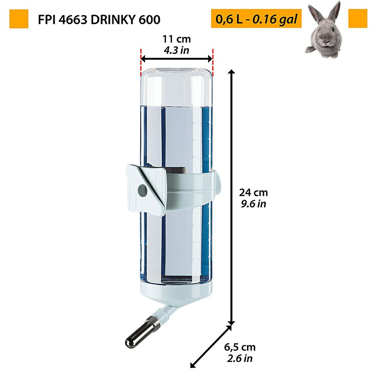 Pet feeding dish Ferplast Fpi 4663 Drinky 600 White Grey Transparent Stainless steel Plastic/Stainless steel 600 ml - Hilman kauppa