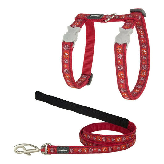 Cat Harness Red Dingo Style Red Strap Animal footprints - Hilman kauppa